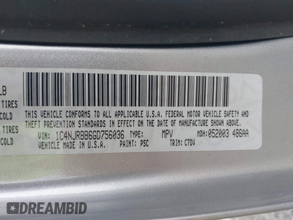 2016 Jeep Patriot Sport with VIN 1C4NJRBB6GD756036, listed as a IAAI auction lot 41910486 with 147,845 mi miles and . Bid and sale history available at carsss.com. Image 9.