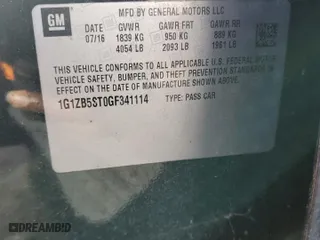 2016 Chevrolet Malibu LS with VIN 1G1ZB5ST0GF341114, listed as a Copart auction lot 43545815 with 0 mi miles and Clean Title. Bid and sale history available at carsss.com. Image 12.