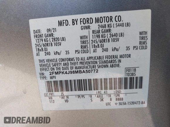 2021 Ford Edge SEL z VIN 2FMPK4J98MBA50772, wystawiony jako IAAI lot #42224052 z przebiegiem 76 061 mil mil oraz . Historia ofert i sprzedaży dostępna na DreamBid. Obrazek 9.