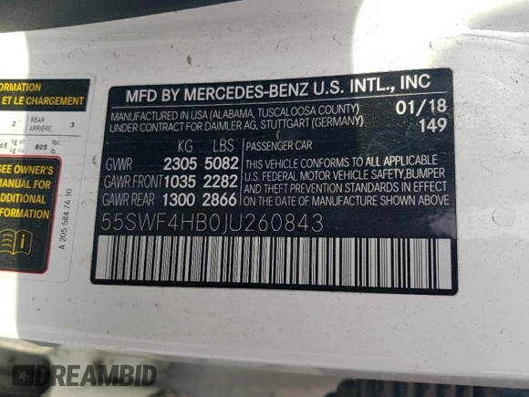 2018 Mercedes-Benz C 350e with VIN 55SWF4HB0JU260843, listed as a Copart auction lot 54781615 with 93,199 mi miles and Salvage title. Bid and sale history available at DreamBid. Image 12.