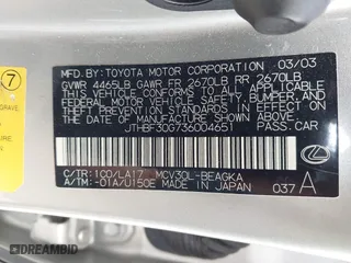2003 Lexus ES 300 with VIN JTHBF30G736004651, listed as a IAAI auction lot 42082023 with 221,653 mi miles. Bid and sale history available at carsss.com. Image 9.