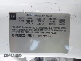 2012 Buick Verano Convenience Group with VIN 1G4PR5SK0C4173834, listed as a IAAI auction lot 42224019 with Not Provided miles. Bid and sale history available at carsss.com. Image 9.