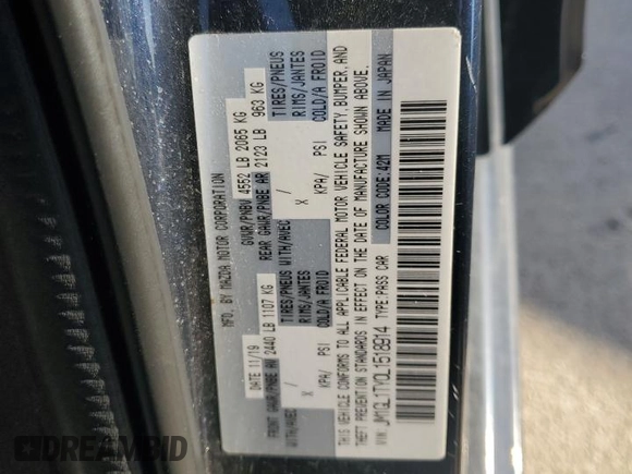 2020 Mazda 6 Grand Touring with VIN JM1GL1TY0L1518914, listed as a Copart auction lot 88895275 with 85,295 mi miles and Salvage Title. Bid and sale history available at DreamBid. Image 12.