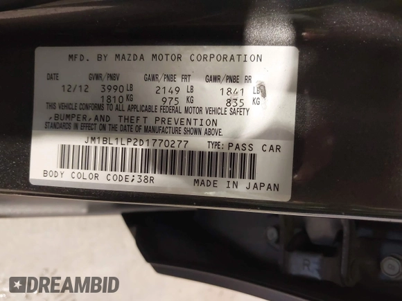 2013 Mazda 3 i Touring with VIN JM1BL1LP2D1770277, listed as a IAAI auction lot 42642414 with 138,654 mi miles and . Bid and sale history available at DreamBid. Image 9.