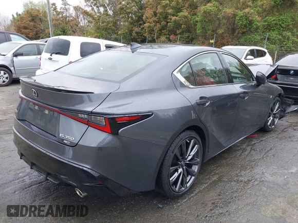 2021 Lexus IS 350 F Sport with VIN JTHGZ1E26M5022810, listed as a IAAI auction lot 41947681 with 22,707 mi miles and . Bid and sale history available at DreamBid. Image 4.