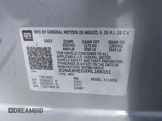 2024 Chevrolet Equinox LS with VIN 3GNAXHEGXRL166151, listed as a IAAI auction lot 40159848 with 8,210 mi miles and . Bid and sale history available at DreamBid. Image 9.