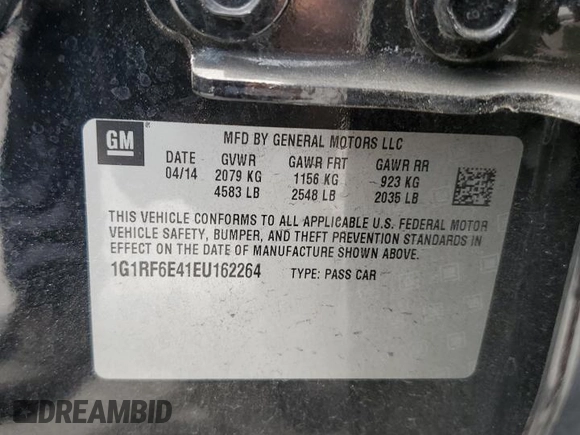 2014 Chevrolet Volt with VIN 1G1RF6E41EU162264, listed as a Copart auction lot 54047255 with 104,424 mi miles and Salvage Title. Bid and sale history available at DreamBid. Image 12.