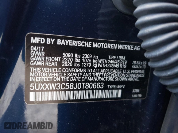 2018 BMW X4 xDrive28i with VIN 5UXXW3C58J0T80663, listed as a Copart auction lot 72162282 with 85,891 mi miles. Bid and sale history available at carsss.com. Image 14.