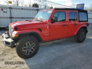 2024 Jeep Wrangler Sahara with VIN 1C4PJXEG9RW236263, listed as a Copart auction lot 45009025 with 13,985 mi miles and Salvage Title. Bid and sale history available at carsss.com. Image 1.