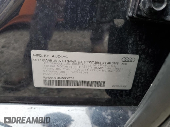 2018 Audi A8 with VIN WAU44AFDXJN000255, listed as a Copart auction lot 45706405 with 60,065 mi miles and Salvage title. Bid and sale history available at DreamBid. Image 14.