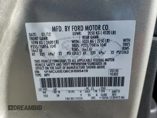 2012 Ford Escape Limited with VIN 1FMCU0EG6CKB95419, listed as a Copart auction lot 84207334 with 80,486 mi miles and Salvage Title. Bid and sale history available at DreamBid. Image 16.