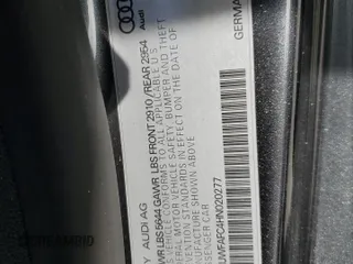 2017 Audi S7 Premium Plus with VIN WAUWFAFC4HN020277, listed as a Copart auction lot 40512314 with 55,620 mi miles. Bid and sale history available at carsss.com. Image 12.