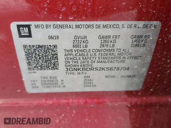 2019 Chevrolet Blazer z VIN 3GNKBDRS2KS678704, wystawiony jako Copart lot #85765724 z przebiegiem 49 392 mil mil oraz Szkoda całkowita • Salvage title. Historia ofert i sprzedaży dostępna na DreamBid. Obrazek 12.