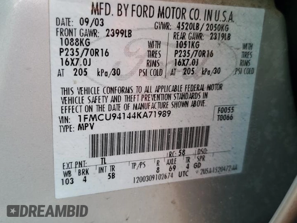 2004 Ford Escape Limited with VIN 1FMCU94144KA71989, listed as a Copart auction lot 49144075 with 144,282 mi miles and Clean Title. Bid and sale history available at carsss.com. Image 13.