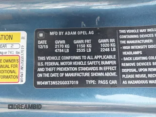 2016 Buick Cascada Premium с VIN W04WT3N52GG037019, выставлен на аукционе IAAI как лот 42181815 с пробегом 62 258 миль миль и . История ставок и продаж доступна на DreamBid. Изображение 9.