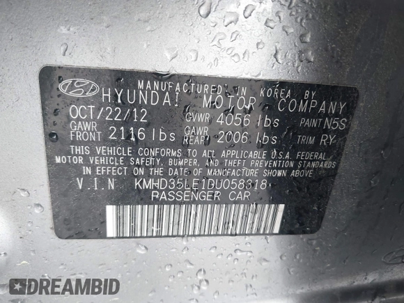 2013 Hyundai Elantra GT with VIN KMHD35LE1DU058318, listed as a IAAI auction lot 42036716 with 146,845 mi miles. Bid and sale history available at carsss.com. Image 9.