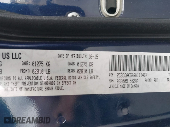 2016 Chrysler 300 with VIN 2C3CCAKG0GH111467, listed as a IAAI auction lot 41695660 with 1 mi miles. Bid and sale history available at carsss.com. Image 9.