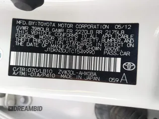 2012 Toyota Prius One with VIN JTDKN3DU1C1549990, listed as a IAAI auction lot 41543634 with 118,496 mi miles and . Bid and sale history available at carsss.com. Image 9.