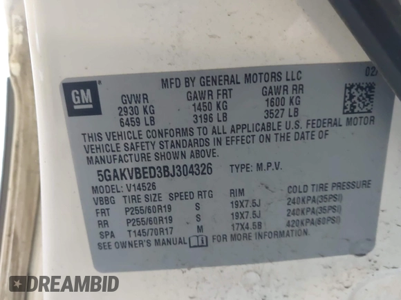 2011 Buick Enclave CXL-1 with VIN 5GAKVBED3BJ304326, listed as a IAAI auction lot 42115744 with Not Provided miles. Bid and sale history available at carsss.com. Image 9.