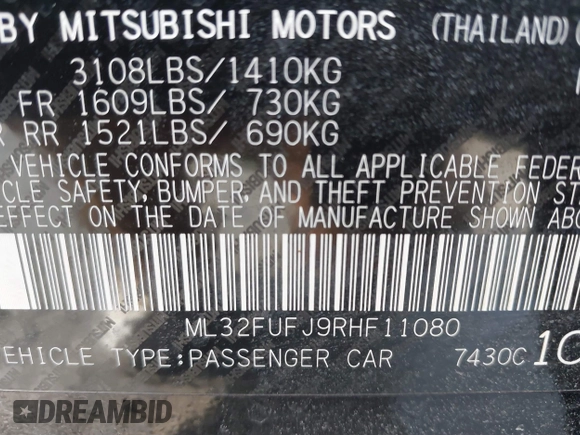 2024 Mitsubishi Mirage ES z VIN ML32FUFJ9RHF11080, wystawiony jako IAAI lot #41519944 z przebiegiem 8 800 mil mil oraz . Historia ofert i sprzedaży dostępna na DreamBid. Obrazek 9.