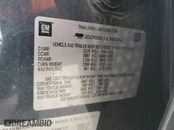 2020 Chevrolet Silverado 1500 RST with VIN 3GCPWDETXLG440251, listed as a Copart auction lot 50638225 with 42,663 mi miles and Salvage Title. Bid and sale history available at DreamBid. Image 12.