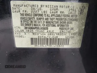2011 Nissan Sentra SR with VIN 3N1AB6AP0BL608820, listed as a IAAI auction lot 41903569 with 152,042 mi miles and . Bid and sale history available at DreamBid. Image 9.