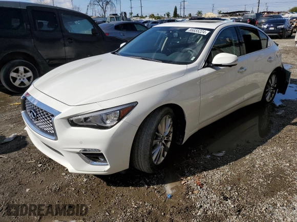2023 Infiniti Q50 Luxe with VIN JN1EV7BP6PM511826, listed as a Copart auction lot 86655224 with 23,681 mi miles and Salvage Title. Bid and sale history available at DreamBid. Image 1.