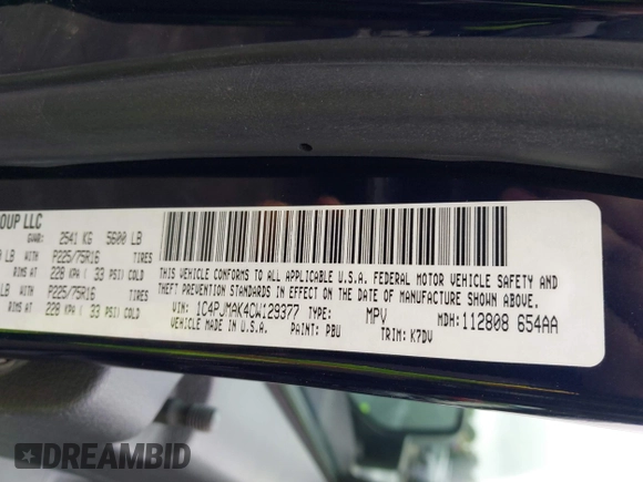 2012 Jeep Liberty Sport with VIN 1C4PJMAK4CW129377, listed as a IAAI auction lot 42474465 with 146,449 mi miles and . Bid and sale history available at DreamBid. Image 9.