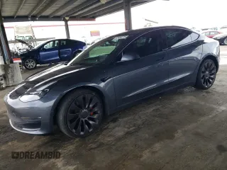 2021 Tesla Model 3 Performance with VIN 5YJ3E1EC1MF074350, listed as a Copart auction lot 47434275 with 63,319 mi miles and Salvage Title. Bid and sale history available at DreamBid. Image 1.