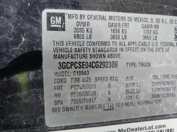 2012 Chevrolet Silverado 1500 LT with VIN 3GCPCSE04CG292309, listed as a IAAI auction lot 41961786 with 283,791 mi miles. Bid and sale history available at carsss.com. Image 9.