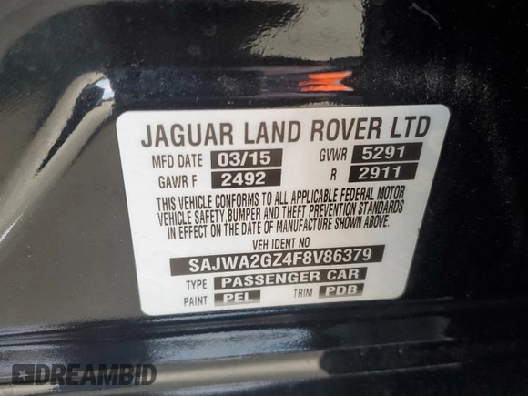 2015 Jaguar XJ with VIN SAJWA2GZ4F8V86379, listed as a Copart auction lot 42624615 with 55,803 mi miles and Salvage Title. Bid and sale history available at carsss.com. Image 12.