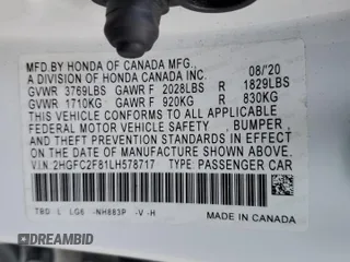 2020 Honda Civic Sedan Sport with VIN 2HGFC2F81LH578717, listed as a Copart auction lot 76535584 with Not Provided miles and Salvage Title. Bid and sale history available at carsss.com. Image 12.
