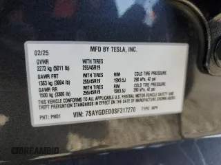 2025 Tesla Model Y Long Range z VIN 7SAYGDED0SF317270, wystawiony jako Copart lot #52387395 z przebiegiem 1 350 mil mil oraz Szkoda całkowita • Salvage title. Historia ofert i sprzedaży dostępna na DreamBid. Obrazek 13.