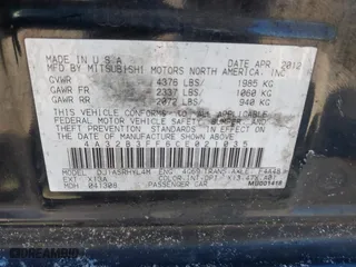 2012 Mitsubishi Galant ES with VIN 4A32B3FF6CE021035, listed as a IAAI auction lot 41851056 with 272,470 mi miles. Bid and sale history available at carsss.com. Image 9.