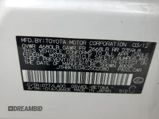 2012 Lexus ES 330 with VIN JTHBK1EG4C2502080, listed as a Copart auction lot 62885865 with 187,588 mi miles and Salvage title. Bid and sale history available at DreamBid. Image 12.