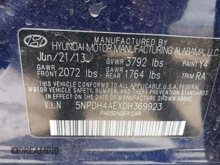 2013 Hyundai Elantra Limited with VIN 5NPDH4AEXDH369923, listed as a IAAI auction lot 41950446 with 93,991 mi miles and . Bid and sale history available at DreamBid. Image 9.