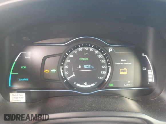 2017 Hyundai Ioniq SEL z VIN KMHC75LC0HU054572, wystawiony jako Copart lot #55042605 z przebiegiem 62 371 mil mil oraz Szkoda całkowita • Salvage title. Historia ofert i sprzedaży dostępna na DreamBid. Obrazek 9.