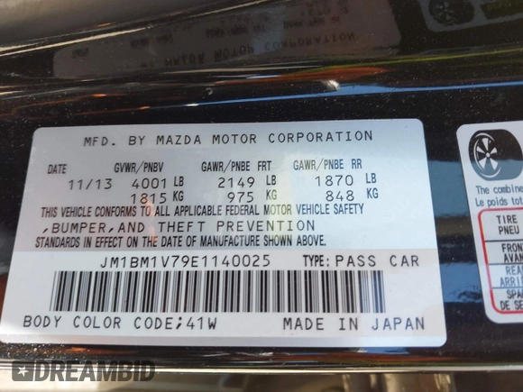2014 Mazda 3 i Touring with VIN JM1BM1V79E1140025, listed as a IAAI auction lot 41861473 with 171,715 mi miles and . Bid and sale history available at DreamBid. Image 9.