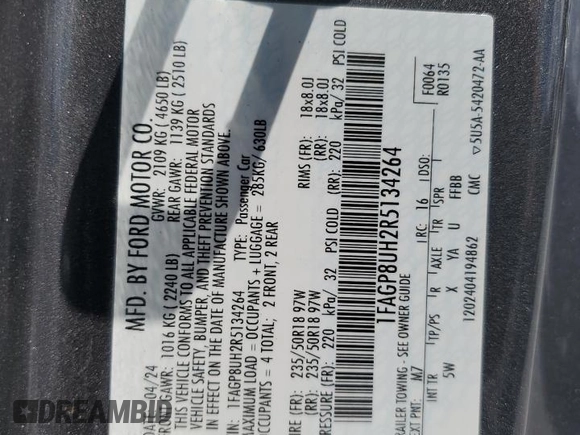 2024 Ford Mustang EcoBoost z VIN 1FAGP8UH2R5134264, wystawiony jako Copart lot #60732625 z przebiegiem 20 997 mil mil oraz Szkoda całkowita • Salvage title. Historia ofert i sprzedaży dostępna na DreamBid. Obrazek 13.
