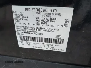 2018 Ford Explorer XLT z VIN 1FM5K8D85JGC21810, wystawiony jako IAAI lot #42269512 z przebiegiem 68 533 mil mil oraz . Historia ofert i sprzedaży dostępna na DreamBid. Obrazek 9.