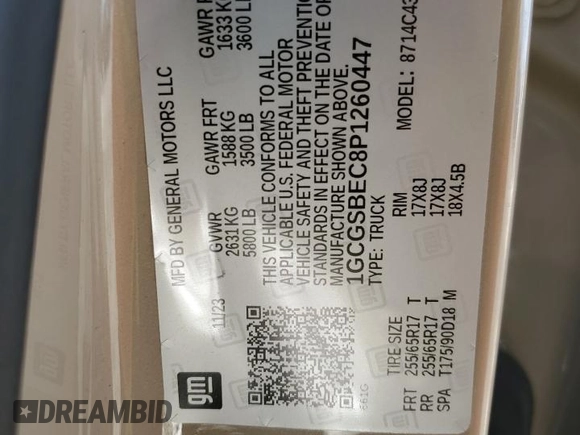 2023 Chevrolet Colorado 2WD Work Truck z VIN 1GCGSBEC8P1260447, wystawiony jako Copart lot #56100455 z przebiegiem 13 688 mil mil oraz Czysty tytuł • Clean title. Historia ofert i sprzedaży dostępna na DreamBid. Obrazek 13.