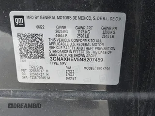 2022 Chevrolet Equinox LS z VIN 3GNAXHEV5NS207459, wystawiony jako IAAI lot #42044549 z przebiegiem 51 757 mil mil oraz . Historia ofert i sprzedaży dostępna na DreamBid. Obrazek 9.