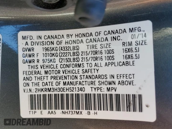 2014 Honda CR-V LX with VIN 2HKRM3H30EH521340, listed as a Copart auction lot 51859885 with 173,010 mi miles and Clean Title. Bid and sale history available at carsss.com. Image 13.