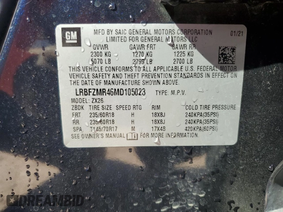2021 Buick Envision Preferred with VIN LRBFZMR46MD105023, listed as a Copart auction lot 45680185 with 61,074 mi miles and Salvage Title. Bid and sale history available at carsss.com. Image 13.