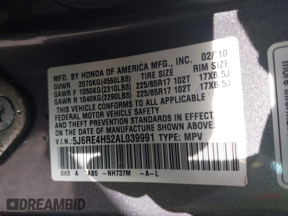 2010 Honda CR-V EX with VIN 5J6RE4H52AL039991, listed as a IAAI auction lot 41828104 with 131,013 mi miles. Bid and sale history available at carsss.com. Image 9.