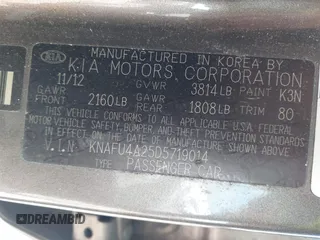 2013 Kia Forte EX with VIN KNAFU4A25D5719014, listed as a IAAI auction lot 42079529 with 222,801 mi miles. Bid and sale history available at carsss.com. Image 9.