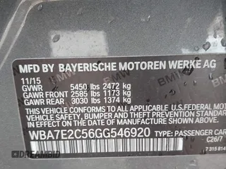 2016 BMW 7 Series 740i with VIN WBA7E2C56GG546920, listed as a IAAI auction lot 41610698 with 119,689 mi miles. Bid and sale history available at carsss.com. Image 9.