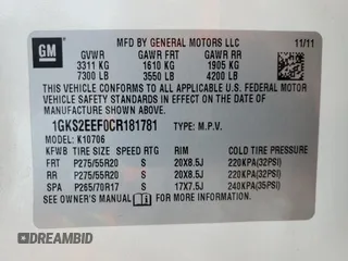 2012 GMC Yukon Denali with VIN 1GKS2EEF0CR181781, listed as a Copart auction lot 46370395 with 177,592 mi miles and Salvage Title. Bid and sale history available at carsss.com. Image 13.