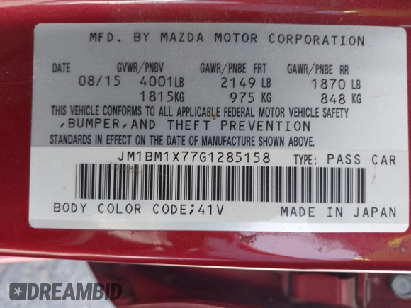 2016 Mazda 3 i Grand Touring with VIN JM1BM1X77G1285158, listed as a IAAI auction lot 42571112 with 182,127 mi miles and . Bid and sale history available at DreamBid. Image 9.