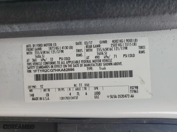 2017 Ford Transit Van with VIN 1FTYR2CG7HKA82886, listed as a Copart auction lot 47282625 with 0 mi miles and Clean Title. Bid and sale history available at carsss.com. Image 13.
